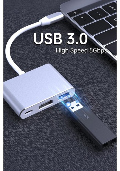3'ü 1 Arada Type-C Çoklayıcı 5gbps Yüksek Hızlı USB Hub Adaptörü Type-C Görüntü Çoğaltma Aparatı modelleri