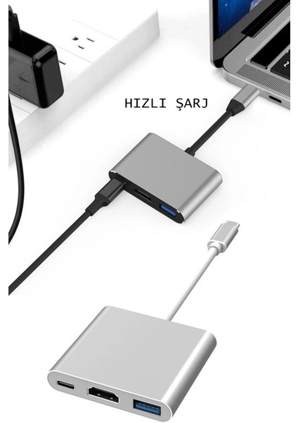 3'ü 1 Arada Type-C Çoklayıcı 5gbps Yüksek Hızlı USB Hub Adaptörü Type-C Görüntü Çoğaltma Aparatı fırsatları