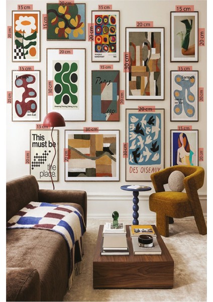 13 Parça Renkli Geometrik Modern Sanat Tablo Seti, Siyah Çerçeve Görünümü fiyatları