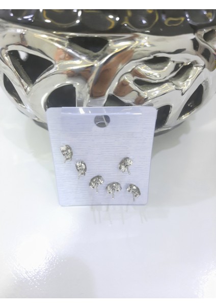 Çelik Küpe 3'lü Kelebek Top Tek Taşlı Model Gümüş Silver fiyatları