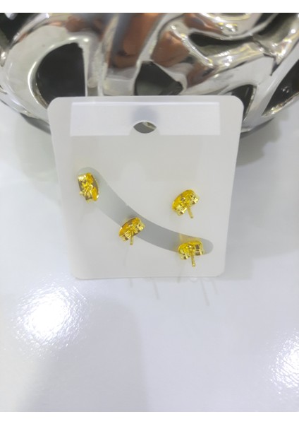 Çelik Küpe 2'li Taşlı Yıldız Tek Taşlı Model Altın Sarısı Gold fiyatları