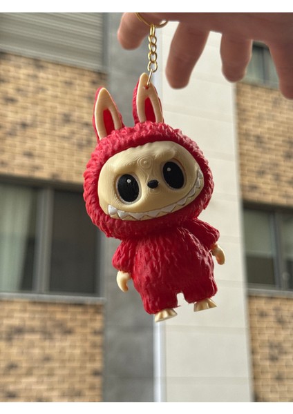 Renkli Labubu Figürü Kırmızı 13 cm - Labubu 3D Baskı – Renkli Sevimli Koleksiyonluk Dekoratif Oyuncak