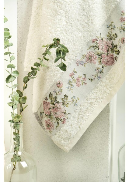 6 Parça Siena Bambu Yaka Baskılı Bornoz Seti - Ekru-Kahve fırsatları