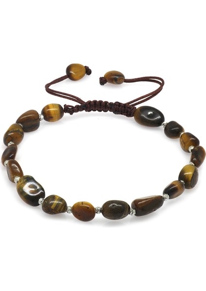 Makrome Örgülü Naturel Kesim Kaplangözü Doğaltaş Erkek Bileklik