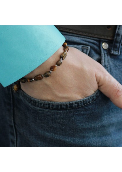 Makrome Örgülü Naturel Kesim Kaplangözü Doğaltaş Erkek Bileklik modelleri