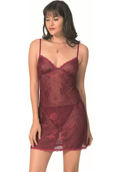 Aria's Closet Bordo Kısa Jakarlı Gecelik