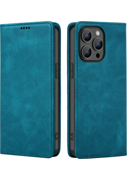 iPhone 15 Pro Max Için Kılıf Rfıd Engelleme Cüzdan Pu Deri Çevirmeli Telefon Kapağı-Tavuskuşu Mavisi (Yurt Dışından)