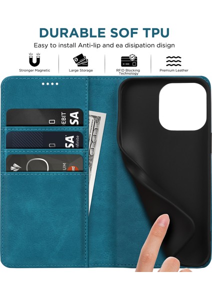 iPhone 15 Pro Max Için Kılıf Rfıd Engelleme Cüzdan Pu Deri Çevirmeli Telefon Kapağı-Tavuskuşu Mavisi (Yurt Dışından) fiyatları