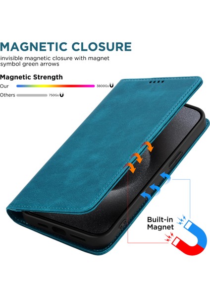 iPhone 15 Pro Max Için Kılıf Rfıd Engelleme Cüzdan Pu Deri Çevirmeli Telefon Kapağı-Tavuskuşu Mavisi (Yurt Dışından) fırsatları