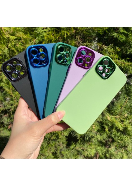 iPhone 12 Pro Mavi Metal Kamera Korumalı Silikon Kılıf