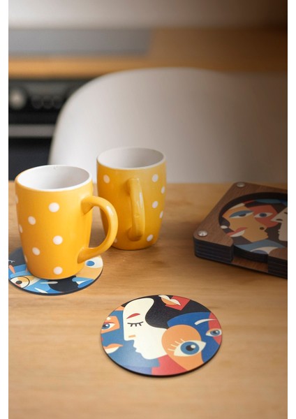 Modern Silüet Yüzler Baskılı Ahşap Bardak Altlığı 6'lı Takım, Ofis Aksesuarı, Masa Aksesuarı, Çay Kahve Içecek Altlığı, Masa Üzeri Koruyucu Altlık fiyatları