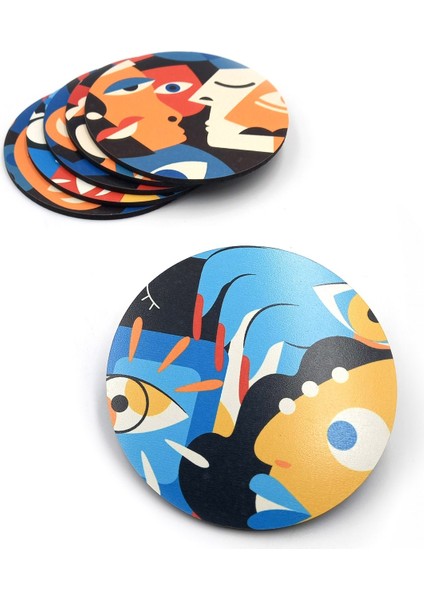 Modern Silüet Yüzler Baskılı Ahşap Bardak Altlığı 6'lı Takım, Ofis Aksesuarı, Masa Aksesuarı, Çay Kahve Içecek Altlığı, Masa Üzeri Koruyucu Altlık modelleri