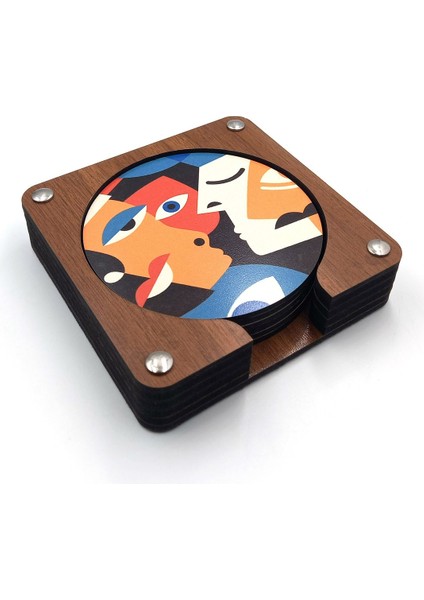 Modern Silüet Yüzler Baskılı Ahşap Bardak Altlığı 6'lı Takım, Ofis Aksesuarı, Masa Aksesuarı, Çay Kahve Içecek Altlığı, Masa Üzeri Koruyucu Altlık fırsatları