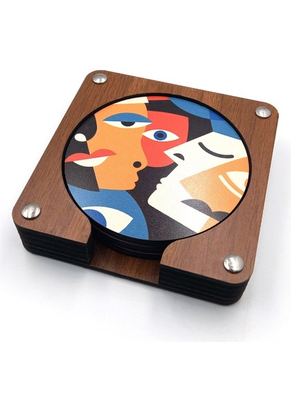 Modern Silüet Yüzler Baskılı Ahşap Bardak Altlığı 6'lı Takım, Ofis Aksesuarı, Masa Aksesuarı, Çay Kahve Içecek Altlığı, Masa Üzeri Koruyucu Altlık indirimleri