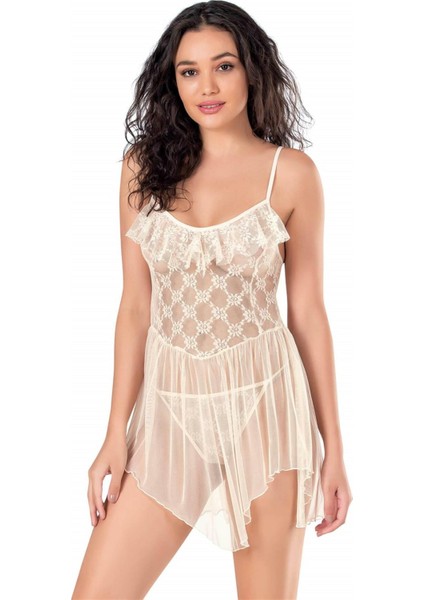 Aria's Closet Fildişi Kısa Tül Gecelik