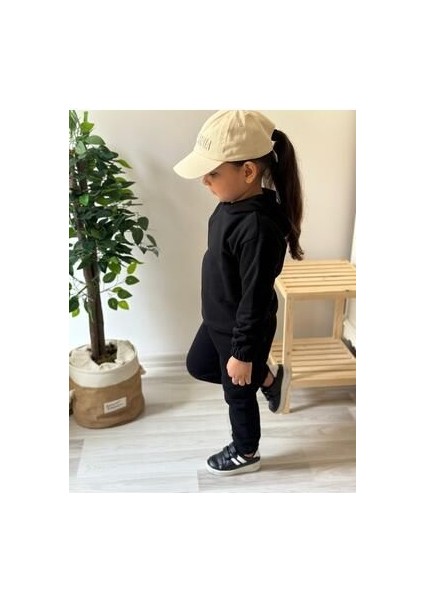 Siyah Erkek-Kız Bebek Çocuk Şardonlu 3 Iplik Kapşonlu Takım modelleri