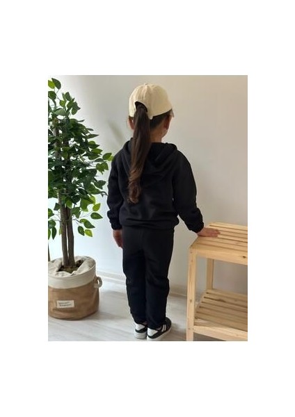 Siyah Erkek-Kız Bebek Çocuk Şardonlu 3 Iplik Kapşonlu Takım fırsatları