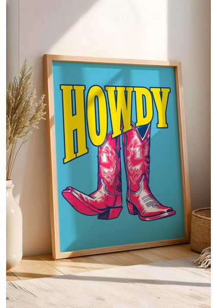 Kovboy Çizmesi Howdy Western Vibe Çerçeveli Tablo - Pop Art Poster Tablo indirimleri