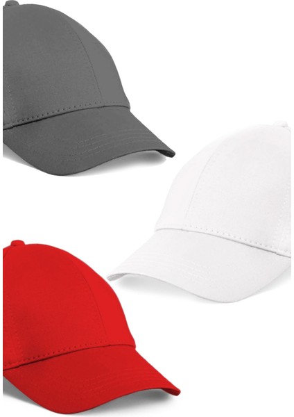Unisex 3'lü Set Gri,kırmızı ve Beyaz Renk Beyzbol Şapka