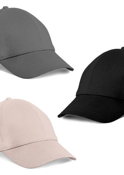 Unisex 3'lü Set Gri,taş ve Siyah Renk Beyzbol Şapka