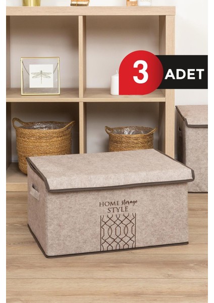 Keçe Kapaklı Maxi Kutu Bej 47X37X24 cm 3 Adet