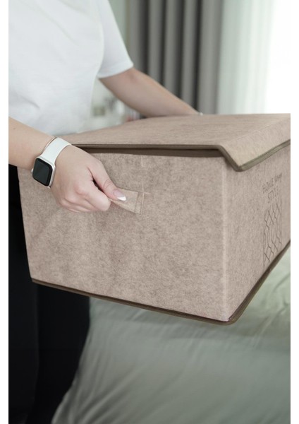 Keçe Kapaklı Maxi Kutu Bej 47X37X24 cm 3 Adet indirimleri