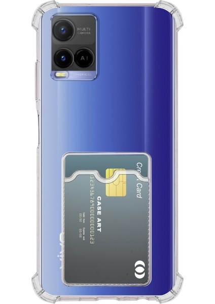 Vivo Y33S Kapak ile Uyumlu Kamera Korumalı Kartlıklı Darbe Emici Özellikli Şeffaf Silikon Kılıf