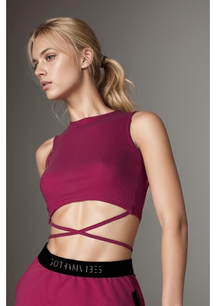 Kadın Belden Bağlamalı Fuşya Crop T-Shirt fiyatları