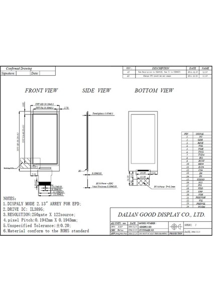 2.13” opm021b1 paper lcd etiketi reklam gösterge kağıt ekran 250x122 çözünürlük modelleri