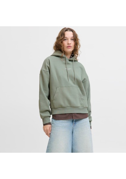 Kadin Minimal Logo Baskili Kapüsonlu Sweatshirt - Studio