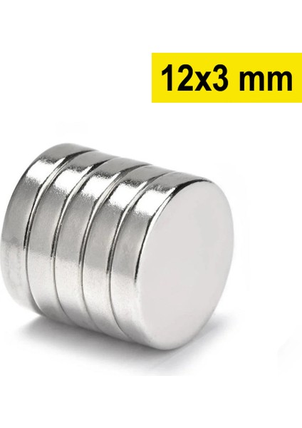 5 Adet 12MM x 3mm Güçlü Yuvarlak Neodyum Mıknatıs Magnet
