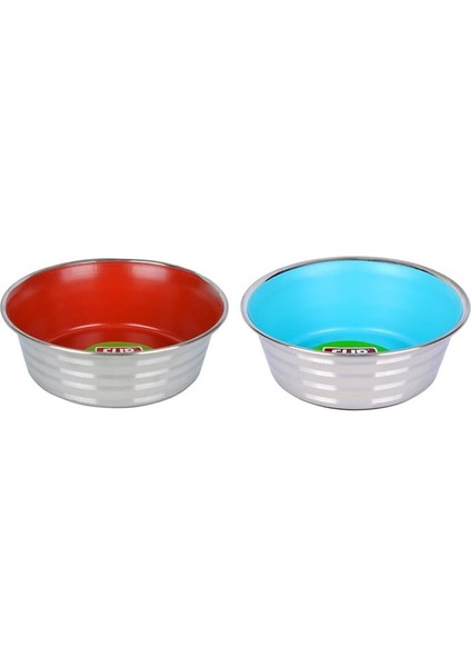 Flip Çizgi Desenli Renkli Silikon Tabanlı Çelik Mama Kabı 13 cm