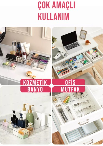 10'lu Çok Amaçlı Çekmece Içi Düzenleyici Set Şeffaf Organizer Makyaj Takı Organizeri modelleri