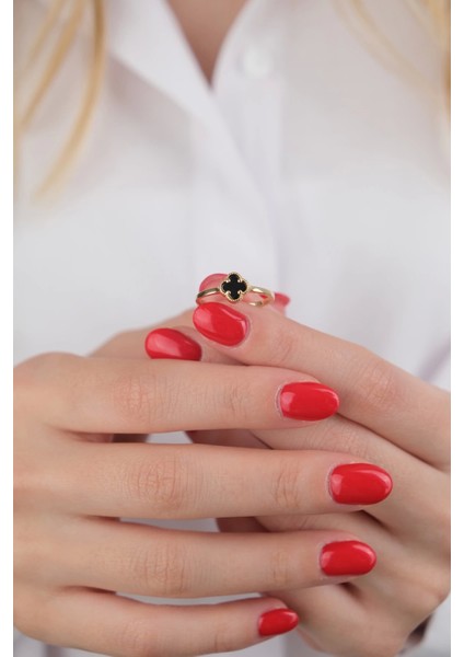 Güzide 14 Ayar Altın Siyah Yonca Yüzük fiyatları