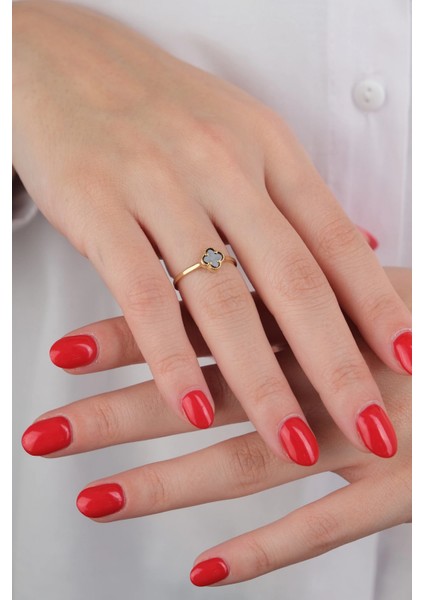 Güzide 14 Ayar Altın Siyah Yonca Yüzük fırsatları