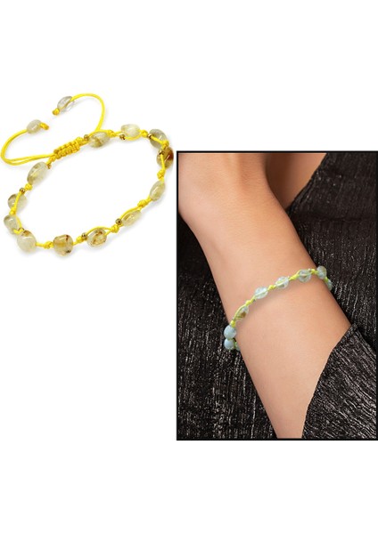 Makrome Örgülü Naturel Kesim Dorika Top Detaylı Sitrin Doğaltaş Kadın Bileklik fiyatları