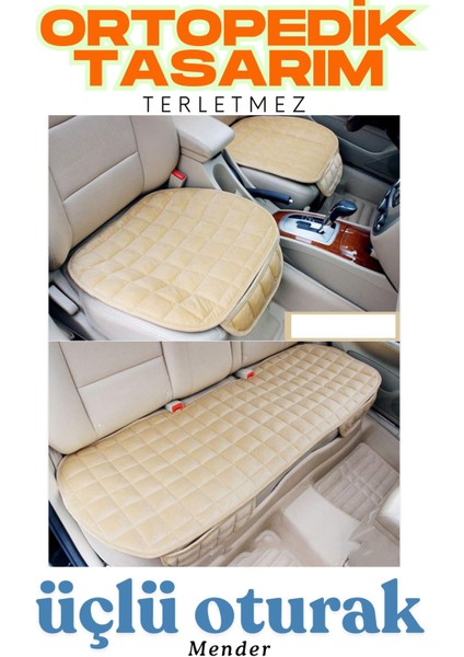 Renault Fluence 2010–2016 Uyumlu Bej Kadife Yüzeyli Araba Oturak Minderi – Kaymaz, Ön/arka