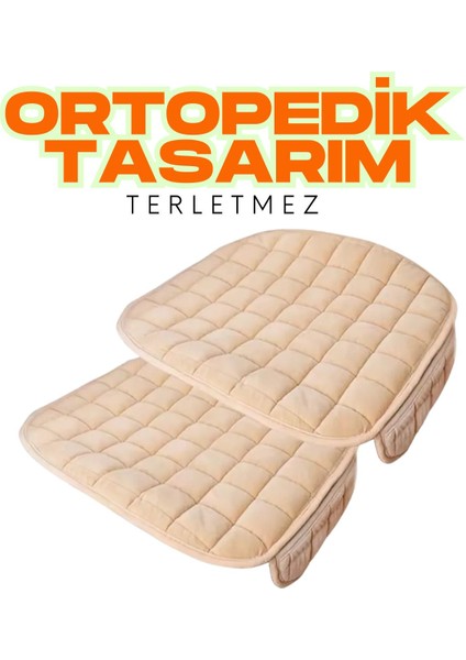 Volksagen Golf - 7 Tridline 2013-2020 Uyumlu Bej Kadife Yüzeyli Araba Oturak Minderi – Kaymaz, Ön/arka modelleri