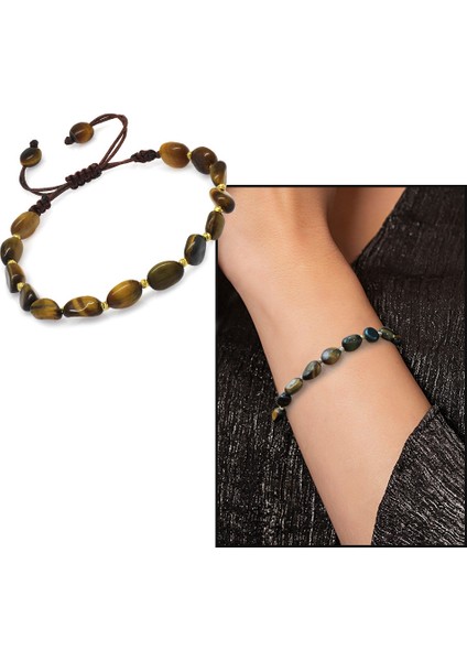 Makrome Örgülü Naturel Kesim Kaplangözü Doğaltaş Kadın Bileklik fiyatları