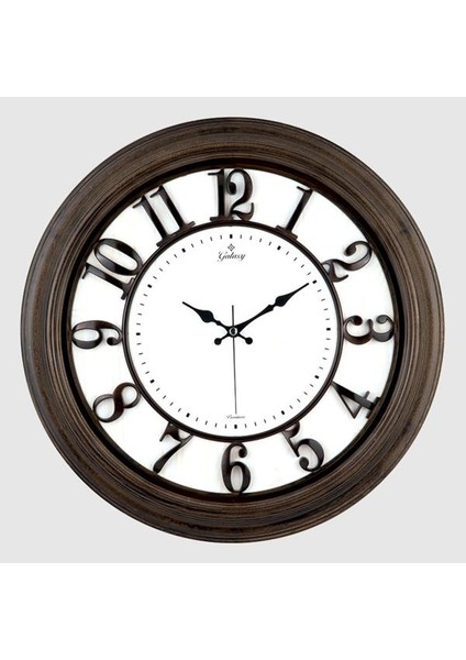 Duvar Saati Kahverengi Ahşap Görünüm Içi Beyaz Çerçeve 46CM Kabartma Rakamlı Selefon