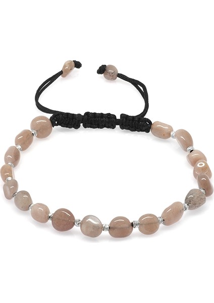 Makrome Örgülü Naturel Kesim Güneş Taşı Doğaltaş Erkek Bileklik