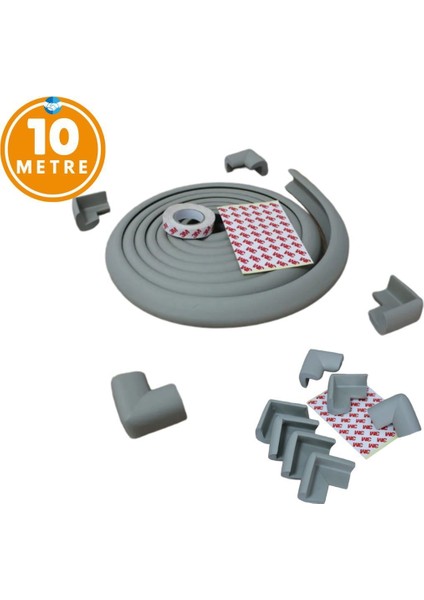 3m Bant 10 Metre 10 Adet Gri Rek Köşe Koruyucu Esnek ve Yumuşak Kauçuk Kenar Koruyucu