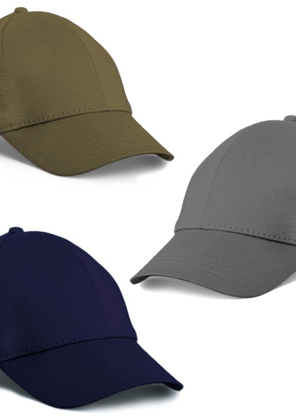 Unisex 3'lü Set Haki,lacivert ve Gri Renk Beyzbol Şapka