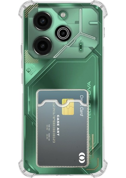 Tecno Pova 6 Pro Kapak ile Uyumlu Kamera Korumalı Kartlıklı Darbe Emici Özellikli Şeffaf Silikon Kılıf