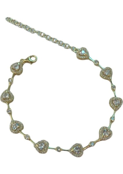 Gümüş Bayan Kalp Su Yolu Bileklik Gold