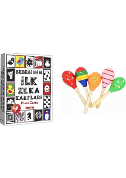 Ilk Zeka Kartları ve Ahşap Marakas 20 cm (2 Ürün Bir Arada)