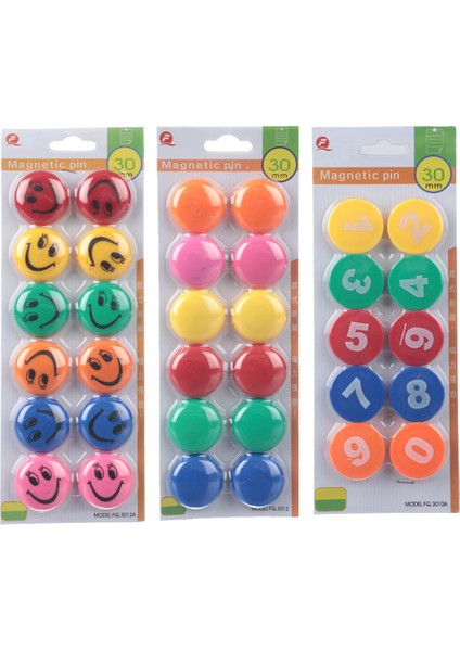 Pano Mıknatısı - Gülen Emoji-Renkli-Sayı - 3 cm - 36 Adet
