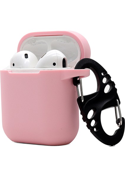 Apple Airpods Için Şarj KUTULU(2016)/(2019)/AIRPODS ve Kablosuz Şarj KUTULU(2019)2.5MM Kalınlaştırılmış Silikon Kılıf Koruyucu Kapak, 8 Şekilli Tokalı-Pembe (Yurt Dışından)