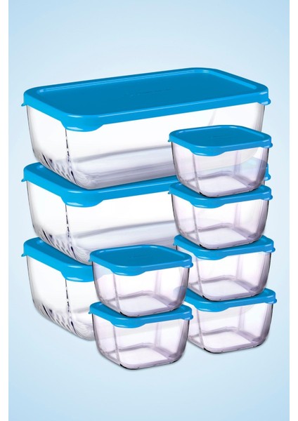 9 Parça Snowbox Mavi Kapaklı Saklama Kabı Takımı / 3 Büyük + 6 Küçük / Özel Set