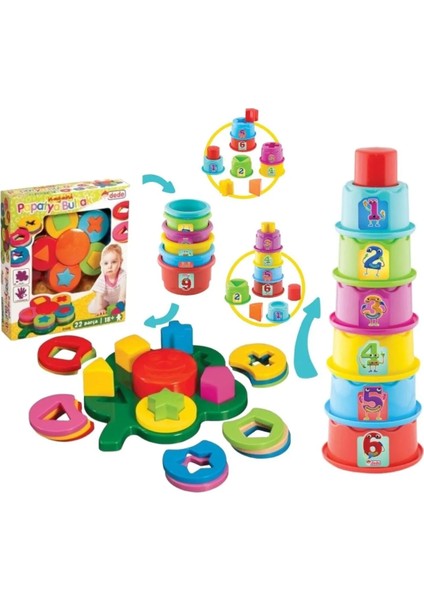 Oyncak Rengarenk Papatya Kutulu Bultak & Sevimli Silindir Denge Kule Bultak Aktivite Eğitici Set